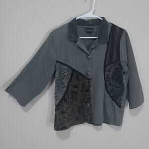 Nannette Keller Shirt Womens Size Small Gray Patchwork Casual Edgy Art to Wear